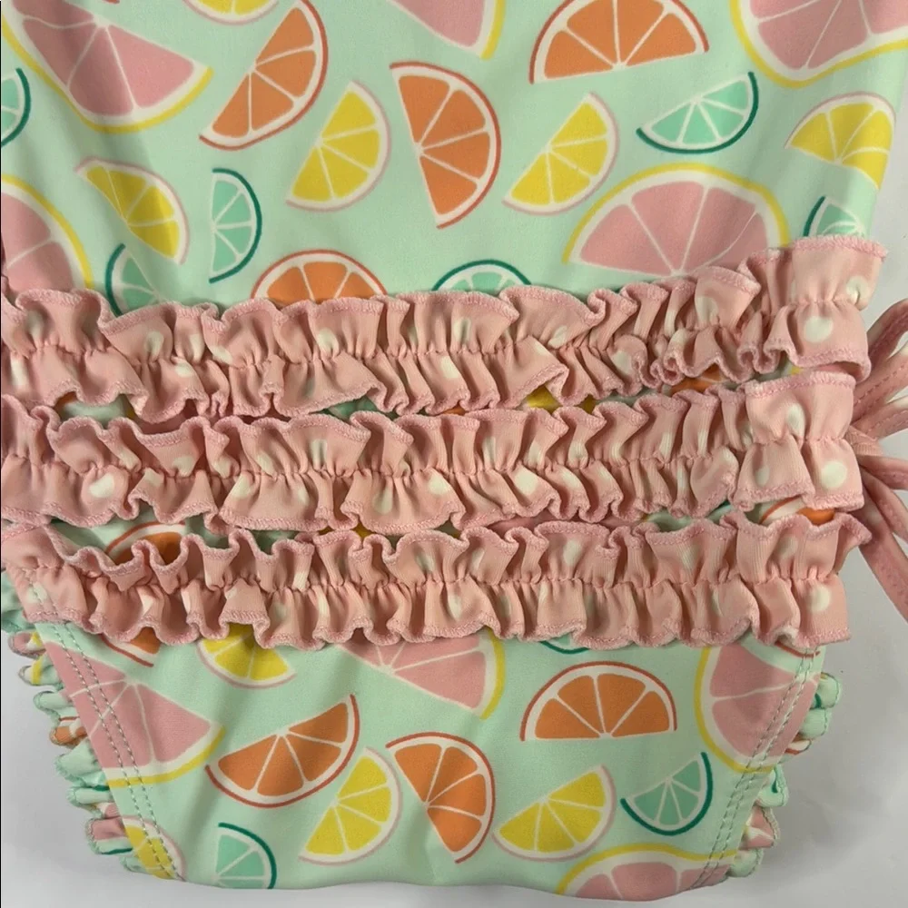 Ruffle Butts Baby Girls Squeeze The Day Pink and Green Citrus One Piece Swimsuit